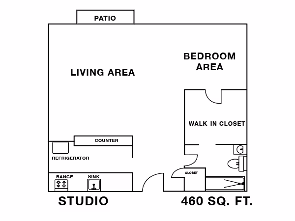Studio 2nd floor with patio M203 floor plan